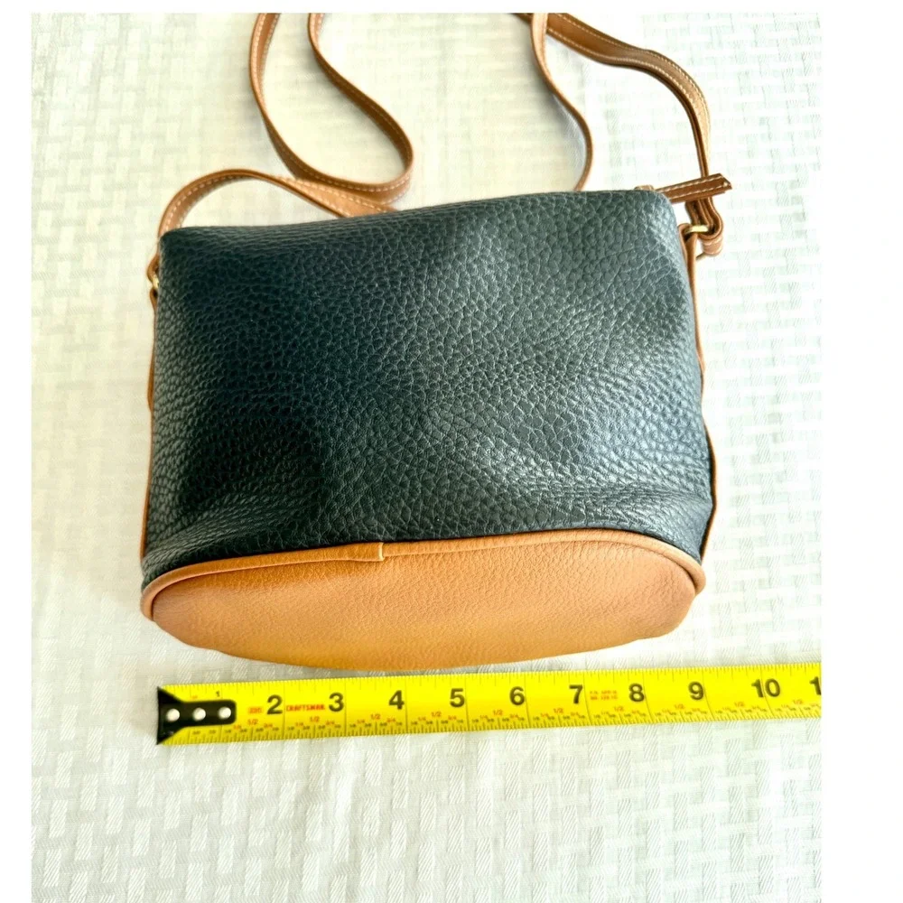 Vintage Dover Crossbody Bag Pebbled Leather Navy Blue Tan Two Tone Small Purse